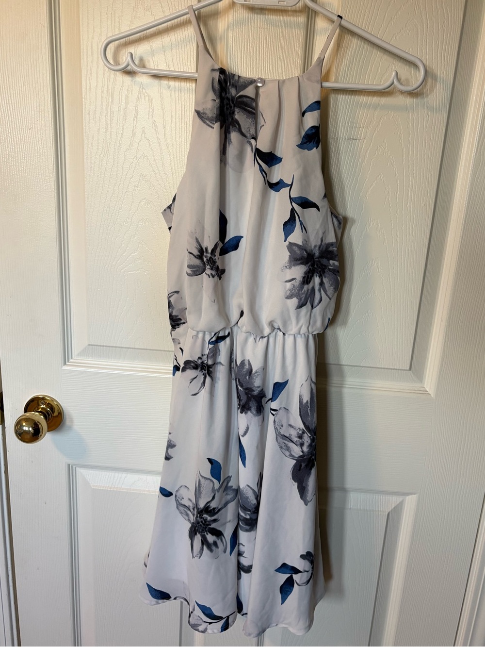 Eclipse Floral High-Neck Halter Mini Dress Blue White Small - Picture 3 of 7